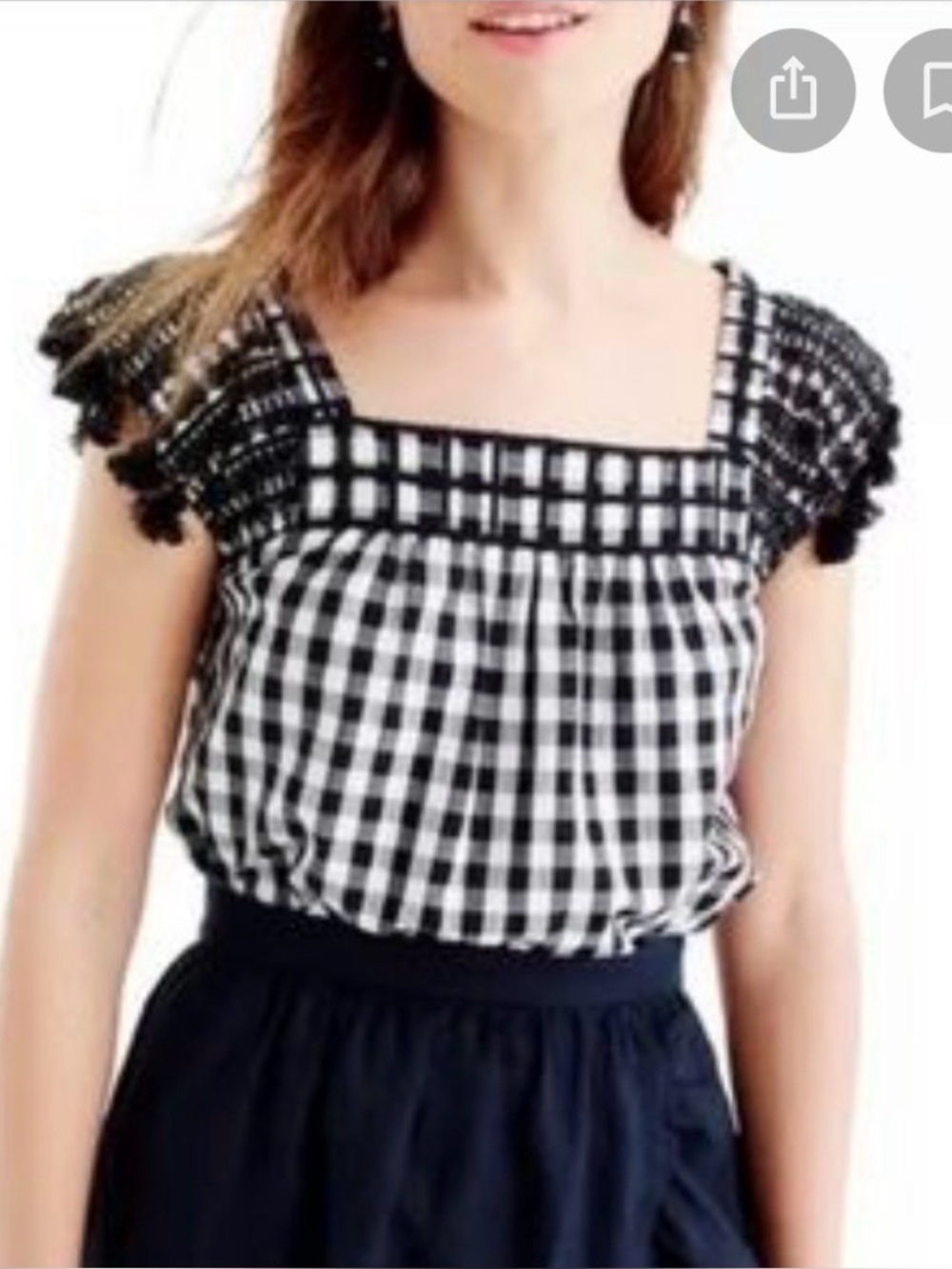 J. Crew Black and White Gingham Tunic with Crochet Cap Sleeves